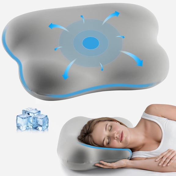 MOONORAH Cervical Pillow for Pain Relief, Contour Memory Foam Pillows for Sleeping, Ergonomic Orthopedic Pillow Cooling Pillow Bed Pillow for Side Back Stomach Sleepers, with Pillowcase, Gray