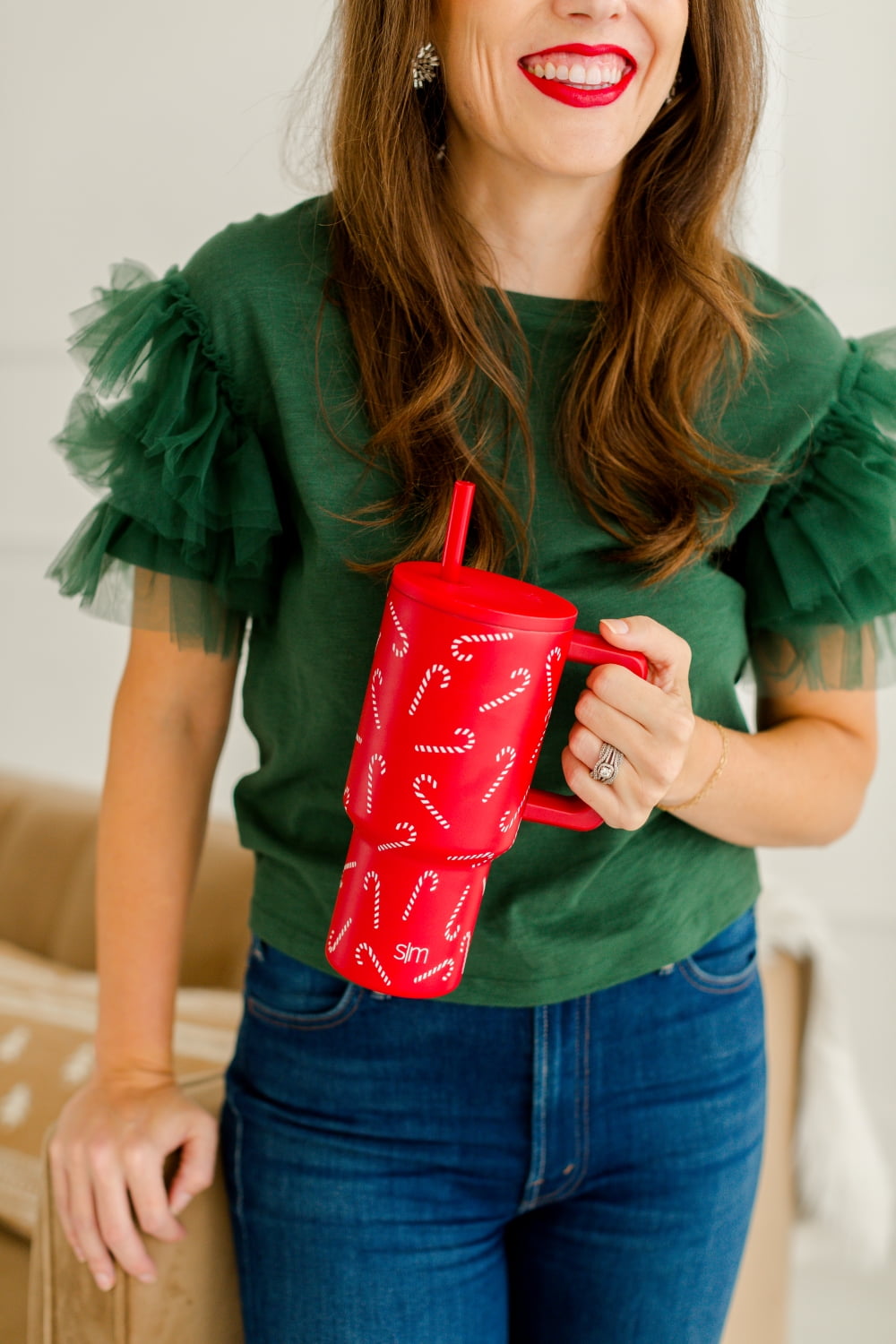 (4 pack) Simple Modern 30 fl oz Insulated Stainless Steel Trek Tumbler with Straw Lid | Candy Canes