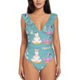 thumbnail image 2 of Goofa Animal Meditation Print Women's Ruffled One Piece Swimsuit V Neck, 2 of 7