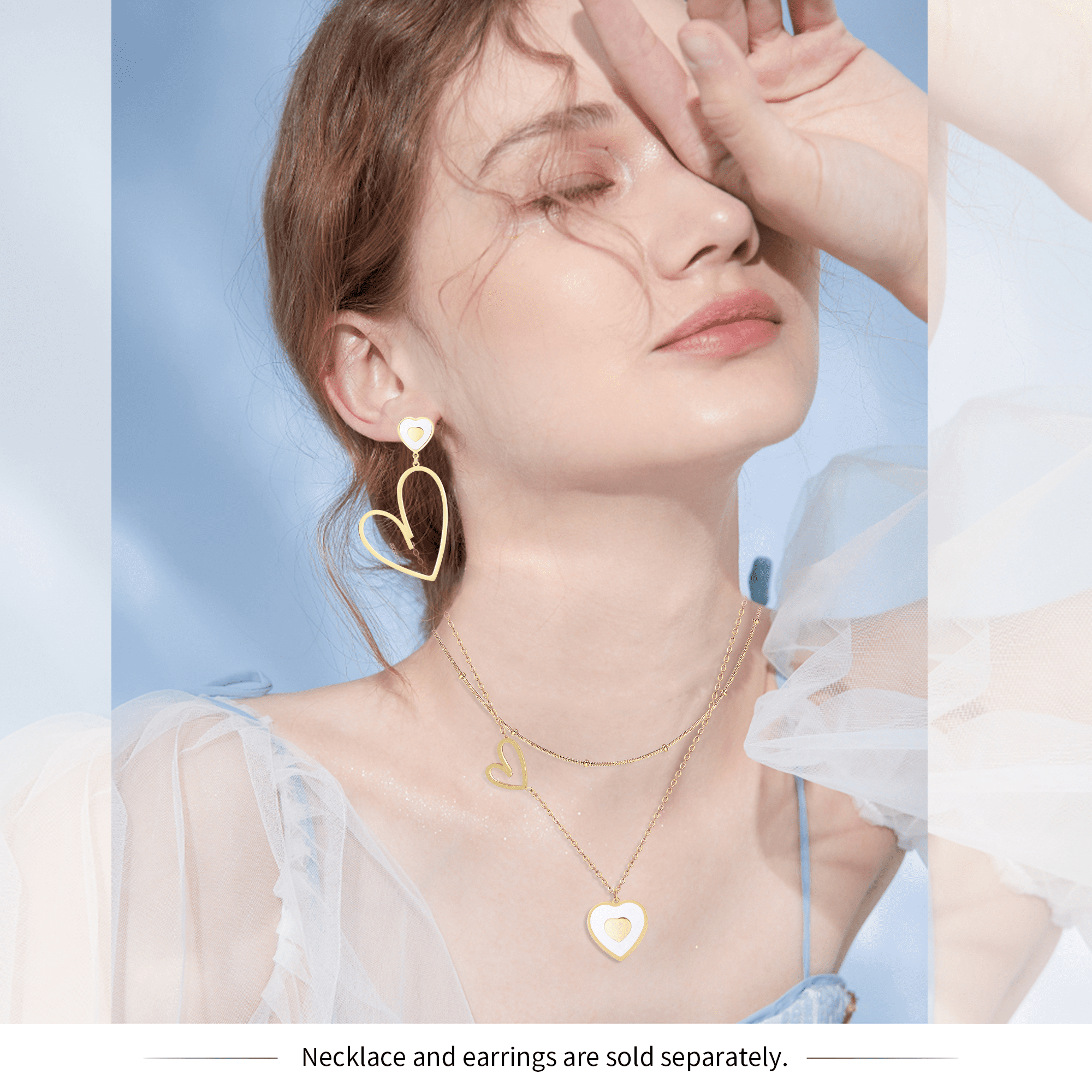 Linawe White Gold Heart Layered Necklace for Women