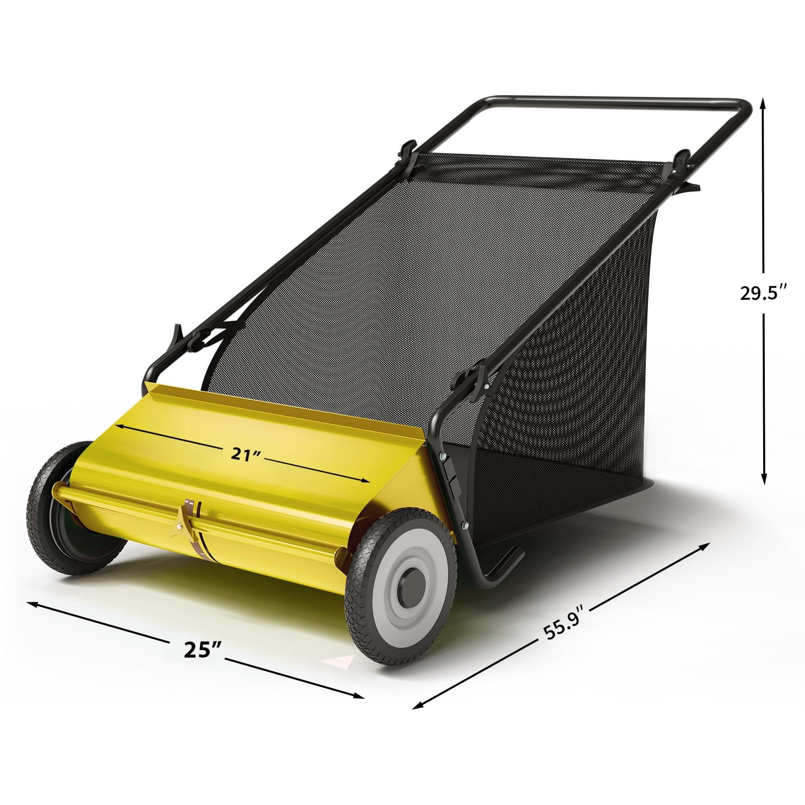 Accreate 21-Inch Lawn Sweeper With Push Design, 7 Cu. Ft. Capacity Bag, 4 Spinning Brushes, Adjustable Height, And Sturdy Steel Frame With Rubber Wheels For Leaves, Grass, And Yard Debris Collection