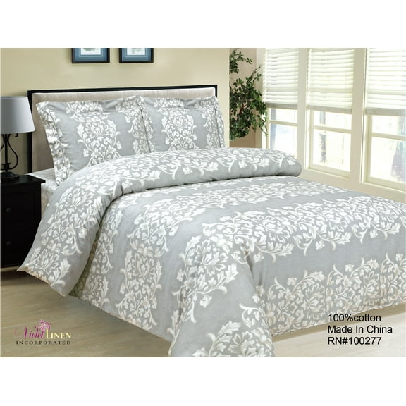 Violet Linen French Emblem Pattern, Luxury Ultra Soft 300 Thread Count Sateen Cotton, Grey, Twin 44-inch, 8 Piece, Bedding Duvet Cover Set for Two Beds