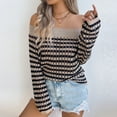 thumbnail image 1 of Xuyuer Women's Oversized Striped Casual Off The Shoulder Shirts Top Long Sleeve Loose Knit Pullover Jumper Tops, 1 of 8