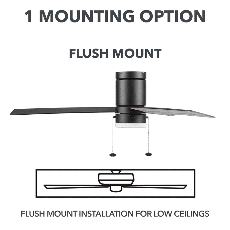 k.gh BYKISTOK Flush Mount Ceiling Fan with RGB Light - 52In Black