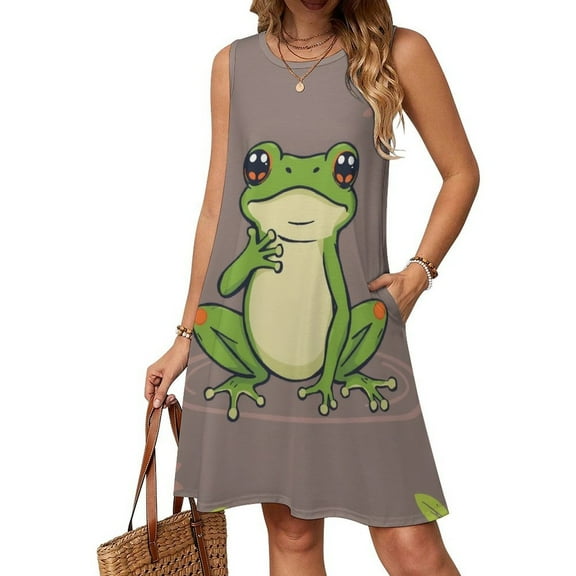 Cartoon Frog Women's Dress Summer Round Neck Sleeveless