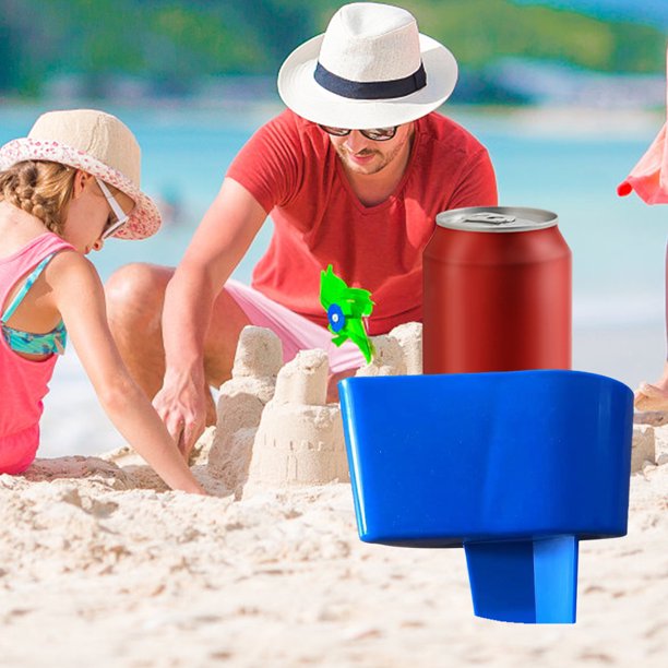 Soporte de la taza de playa de 2 piezas con accesorio de playa multifuncional de bolsillo (azul)