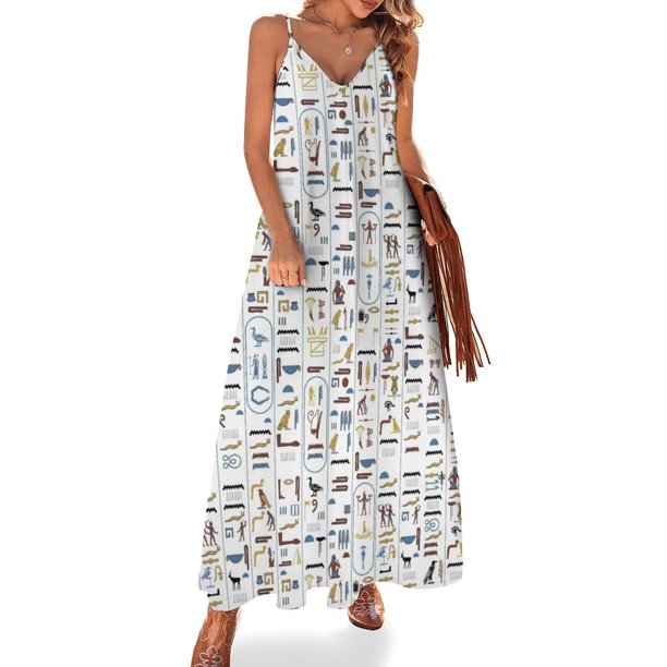 Vestido sin mangas de la antigua civilización egipcia con jeroglíficos del faraón Vestidos para fiesta de boda vestido elegante