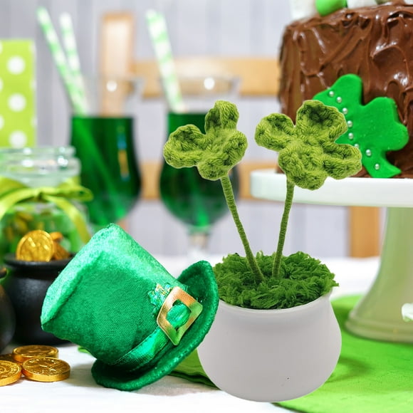 Aqestyerly St Patrick'S Day Four Leaf Pot Three Leaf Clover and Four Leaf Clover Potted Plant