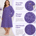 thumbnail image 6 of FEREMO Womens Plus Size Nightgowns Long Sleeve Crew Neck Pleated Night Dress Printed Sleepwear with Pockets, 6 of 9
