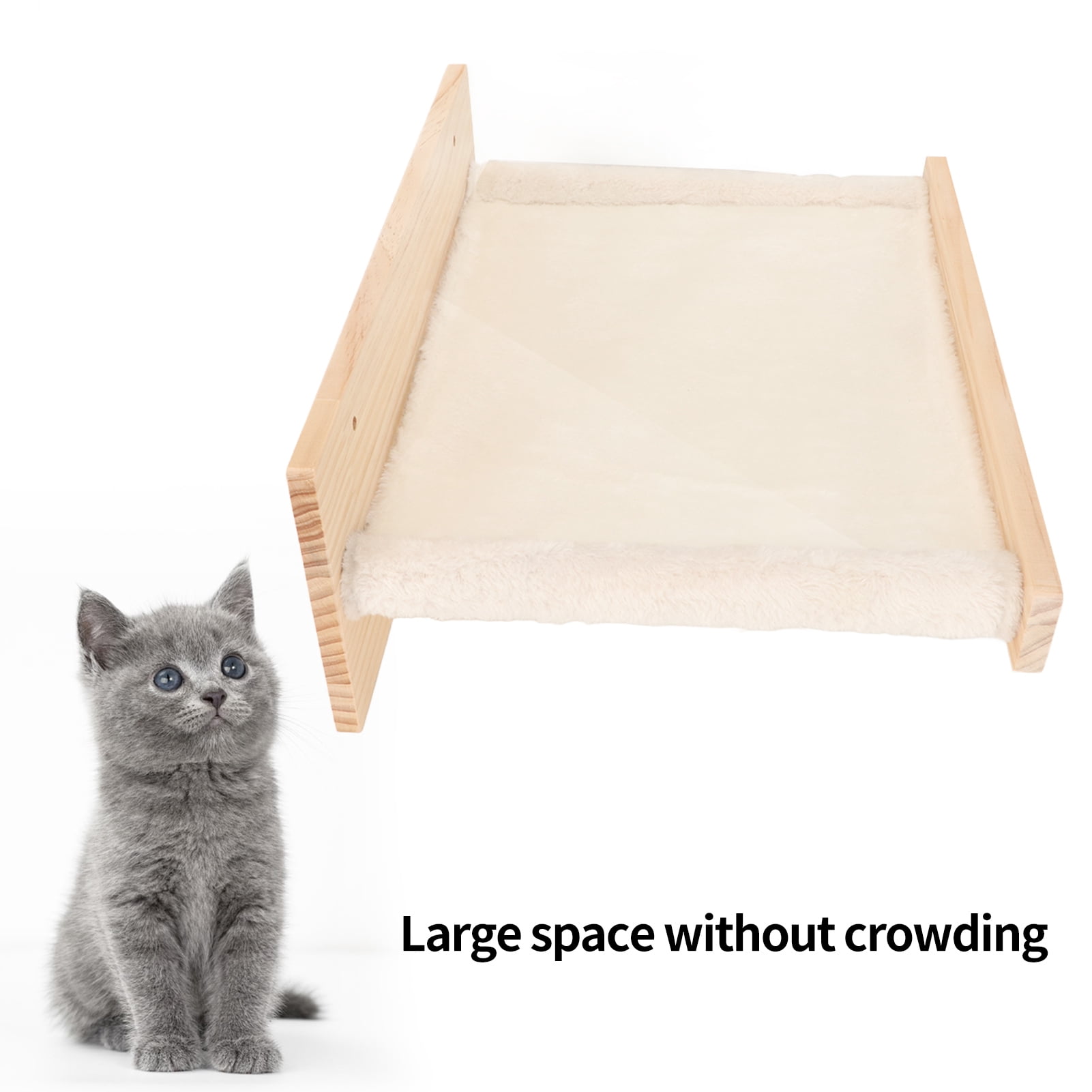 Riousery Wall Mounted Cat Hammock Bed Breathable Washable Space Saving Cat Window Perch Shelf Wood Furniture for Indoor Cats and Kittens Sleeping Resting 16.5 inches / 42 cm