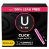 U by Kotex Click Compact Tampons, Regular, Unscented, 32 Count