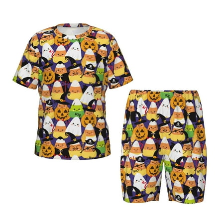 Luyuia Halloween1 Print Girls  2-Piece Tie-Dye Pajama Set  Cute Summer Loungewear with Shirt and Tank Shorts Nightwear-Large