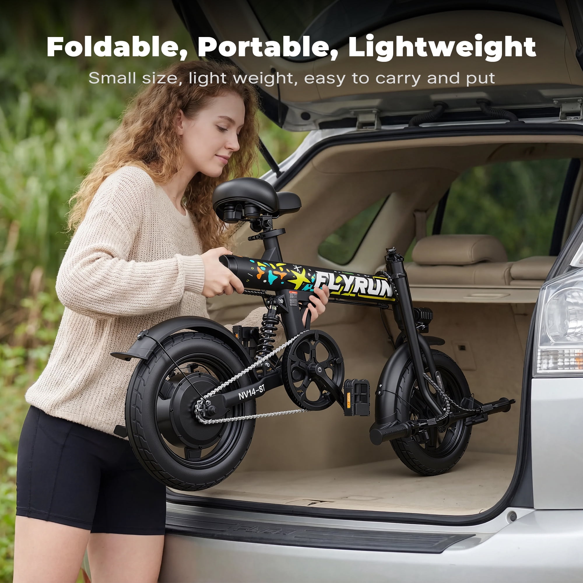 FLYRUN Electric Bike, 14" Folding E-bike for Adults, 500W Peak Motor, 36V 280.8Wh Battery, 20MPH, Mini Ebike, LCD Display, UL2849