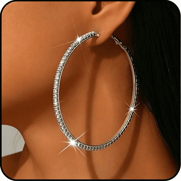 DESIGNICE Large Silver Rhinestone Hoop Earrings Big Sparkly Gold Hoops Earrings Black Statement Earrings for Women Bling Chunky Hoops 50/60/70/80Mm Trendy Prom Wedding Chunky Jewelry