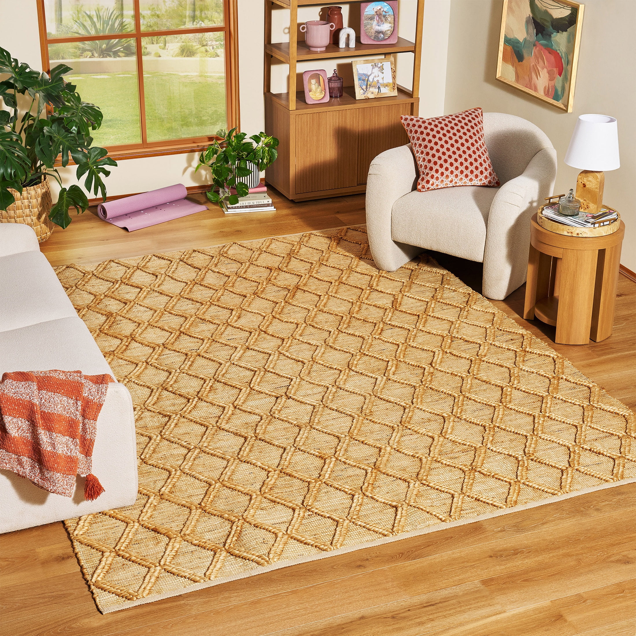 Beautiful Natural Jute Trellis Diamond Indoor Area Rug by Drew Barrymore, 5' x 7'