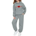 thumbnail image 1 of Conjunto de sudadera con capucha de manga larga para niños con estampado en forma de corazón y pantalones deportivos con lazo en las piernas, conjunto deportivo informal de dos piezas para niños, poli, 1 of 5