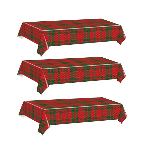 Mantel Desechable Navideño Para Fiestas, Impermeable, Rectangular, Protector De Mesa, 3 Piezas, Cuadros Grandes 3 piezas de cuadros grandes