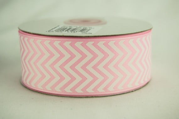 5 yards Pink flat chevron printed 1/" grosgrain ribbon by the yard DIY hair bow