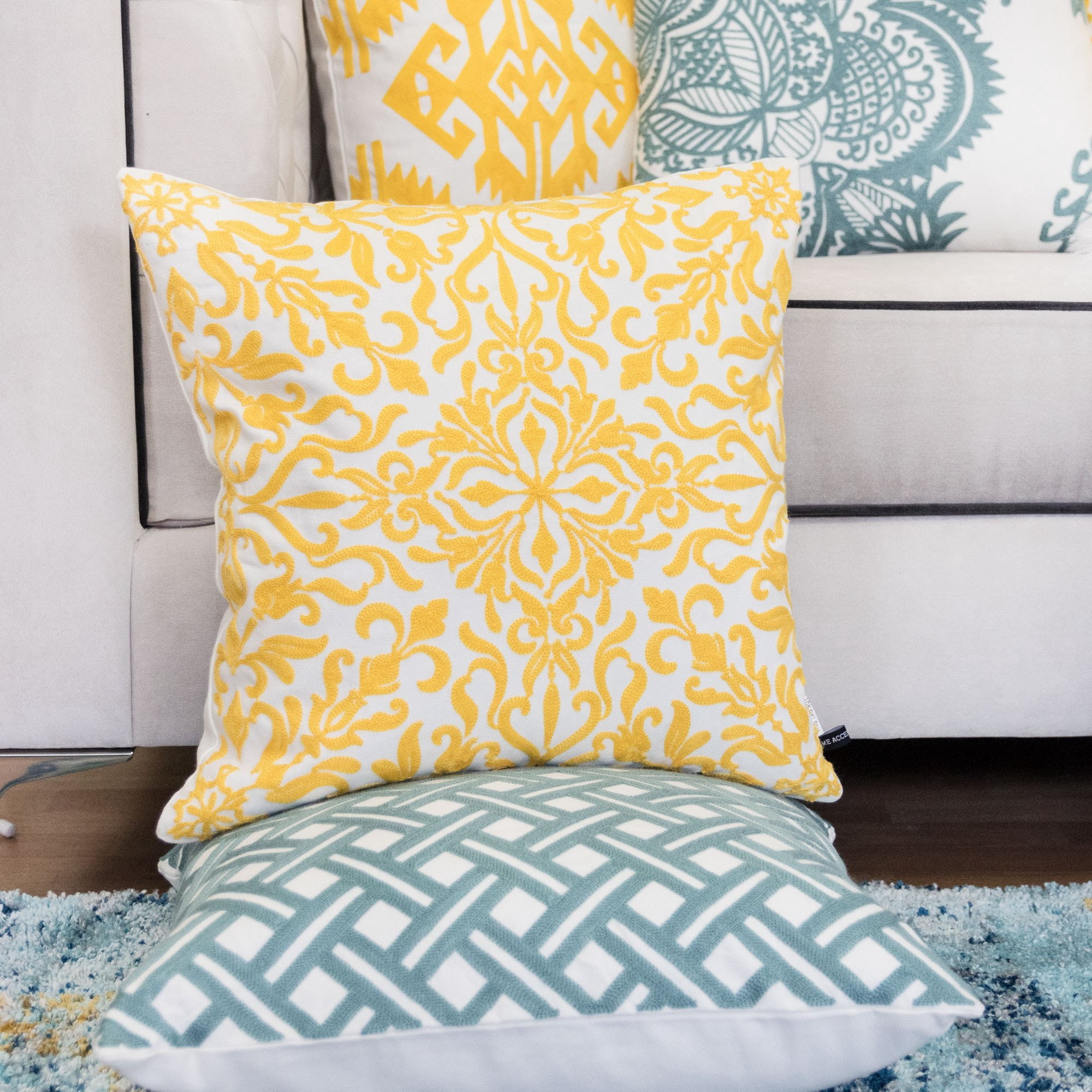 Kelsey Yellow Abstract Polyester 18 in. x 18 in. Throw Pillow (Set of 2)