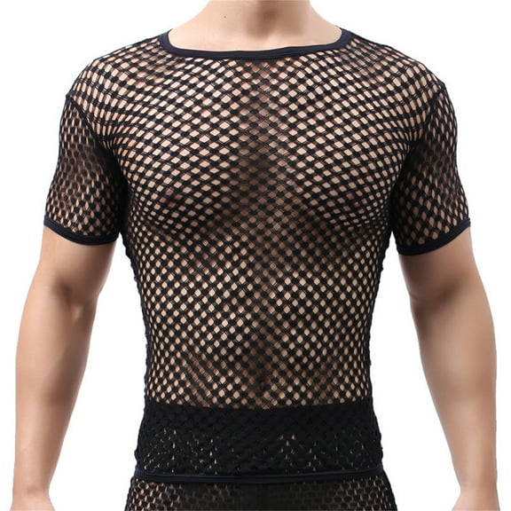 Bcfgryg Men's T Shirt Mesh Fishnet Sleeveless Undershirt Hollow Out Tank Top Plain T-shirts Men