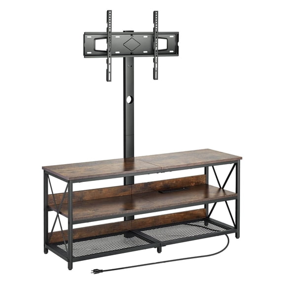 TV Stand with Mount 75 inch, Entertainment Center with Power Outlet, Height Adjustable TV Console with 3 Tier Storage - Brown