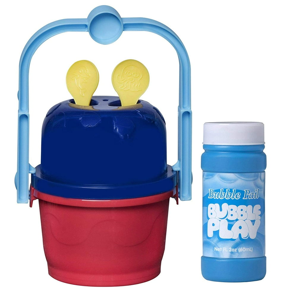 Bubble Play Jumbo Bubble Bucket No Spill Pail for Kids w/ [2] Removable Bubble Blower Wands