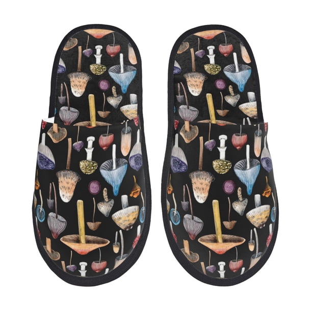 Fotbe Mushrooms and Autumn Leaves Pantuflas Peludas para Mujer con Estampado, Zapatillas de Peluche, Zapatos de Invierno para Casa, Uso Interior y Exterior-Medium