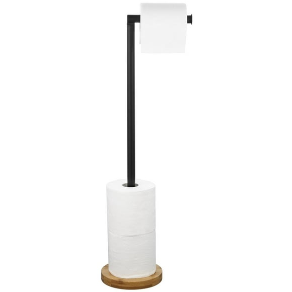 Support pour Papier Hygiénique, Porte-Rouleau de Toilette Autoportant avec Rangement, Fini Noir Mat