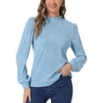 thumbnail image 1 of Blusa de negocios con volantes Inspire Chic para mujer, de manga larga, cuello alto, casual, para oficina, color azul, talla XL, 1 of 6