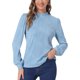 thumbnail image 1 of Blusa de Negocios con Volantes Inspire Chic para Mujer, Manga Larga, Cuello Mock, Casual, Oficina, Azul, XS, 1 of 6