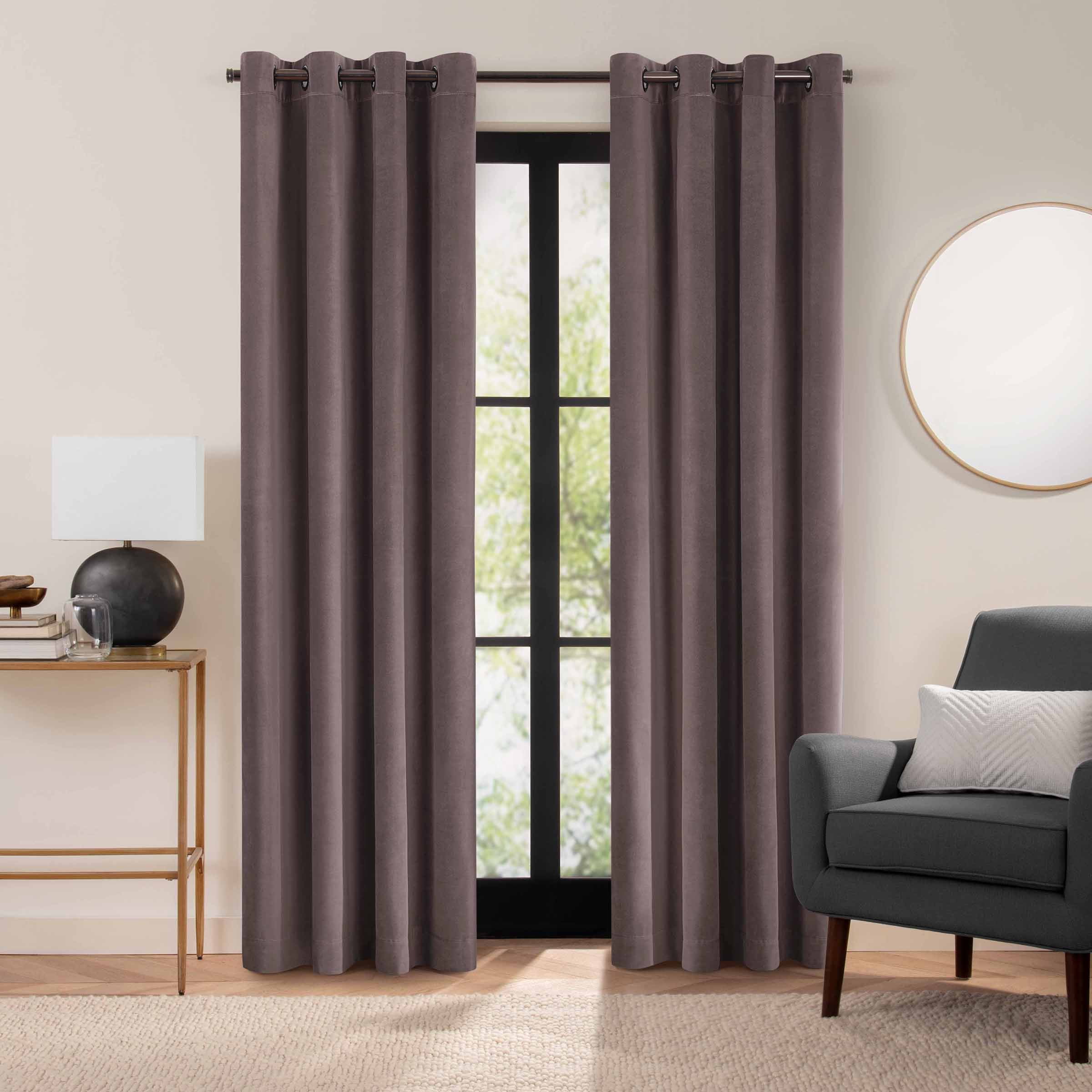 Eclipse Luxury Cotton Velvet 100% Blackout Grommet 108" x 50" Curtain Window Panel in Truffle
