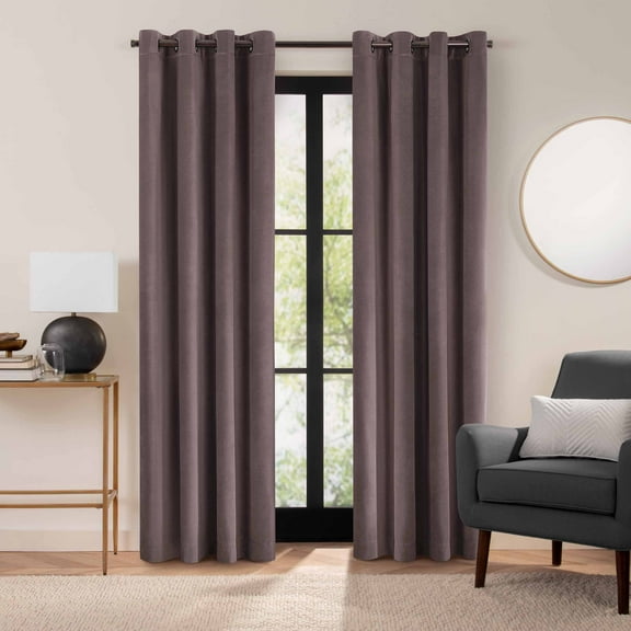 Eclipse Luxury Cotton Velvet 100% Blackout Grommet 96" x 50" Curtain Window Panel in Truffle