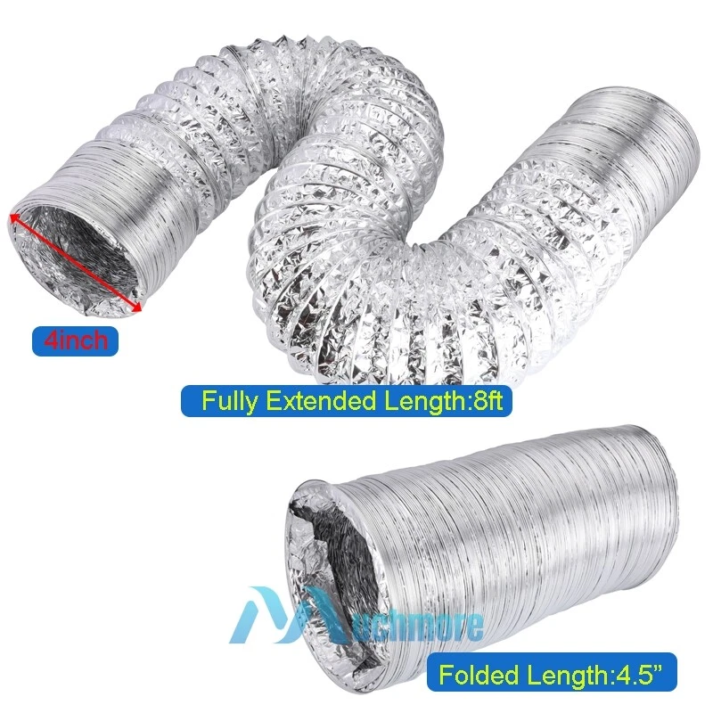 4 Inch 8 Feet Extra Thick Aluminum Foil Flexible Ducting Dryer Vent Ducting Hose