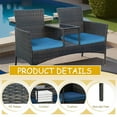 thumbnail image 3 of Intexca 2 Seat Rattan Patio Loveseat with Storage Table & Cushions - Weather-Resistant Outdoor Bench for Garden, Balcony, or Courtyard - Light Blue, 3 of 6