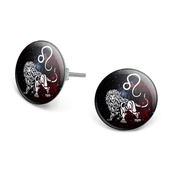 Leo Lion Zodiac Sign Horoscope in Space Novelty Silver Plated Stud Earrings