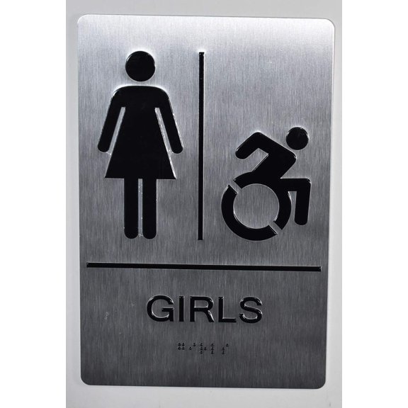 Girls accessible Sign- Compliant Sign. 6"x9" Sign -(Aluminum, Silver, Size 6x9) The Sensation line(ref-2022-4)