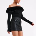 thumbnail image 5 of Women's Spring Tops – Long Sleeve Off‑Shoulder Top with Faux Fur Trim in Black, 5 of 5