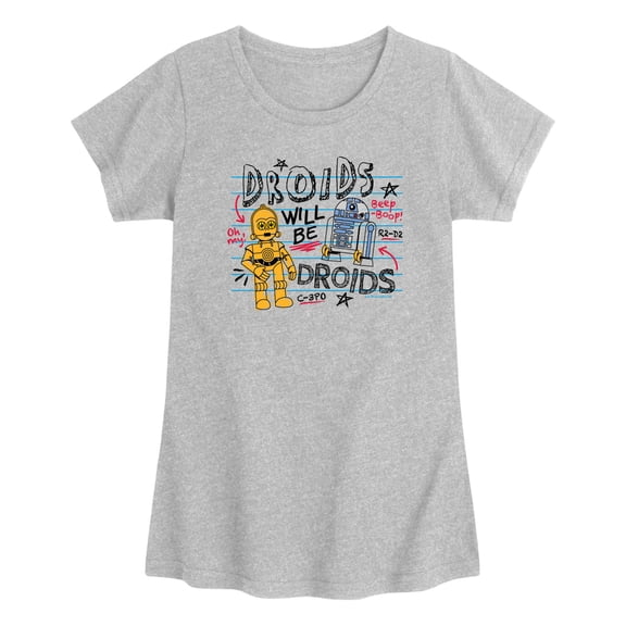 Star Wars - Droids Will Be Droids Sketch - Toddler Girls Fitted Short Sleeve T-Shirt