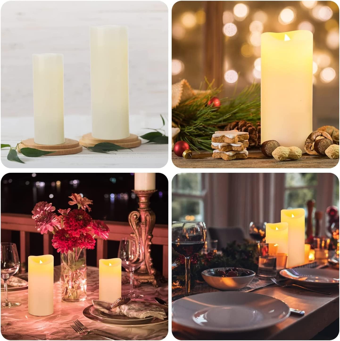 Hanzim Flameless Flickering Battery Operated Candles D2.2''*H4 5" 6" 7" 8" 9" Set of 9 Ivory Real Wax Pillar LED with 10-Key Remote and Cycling 24 Hours Timer (Ivory)