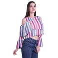 thumbnail image 3 of Moomaya Hauts à Épaules Dénudées Chemises pour Femmes Blouse Décontractée Imprimée Haut Court, 3 of 4