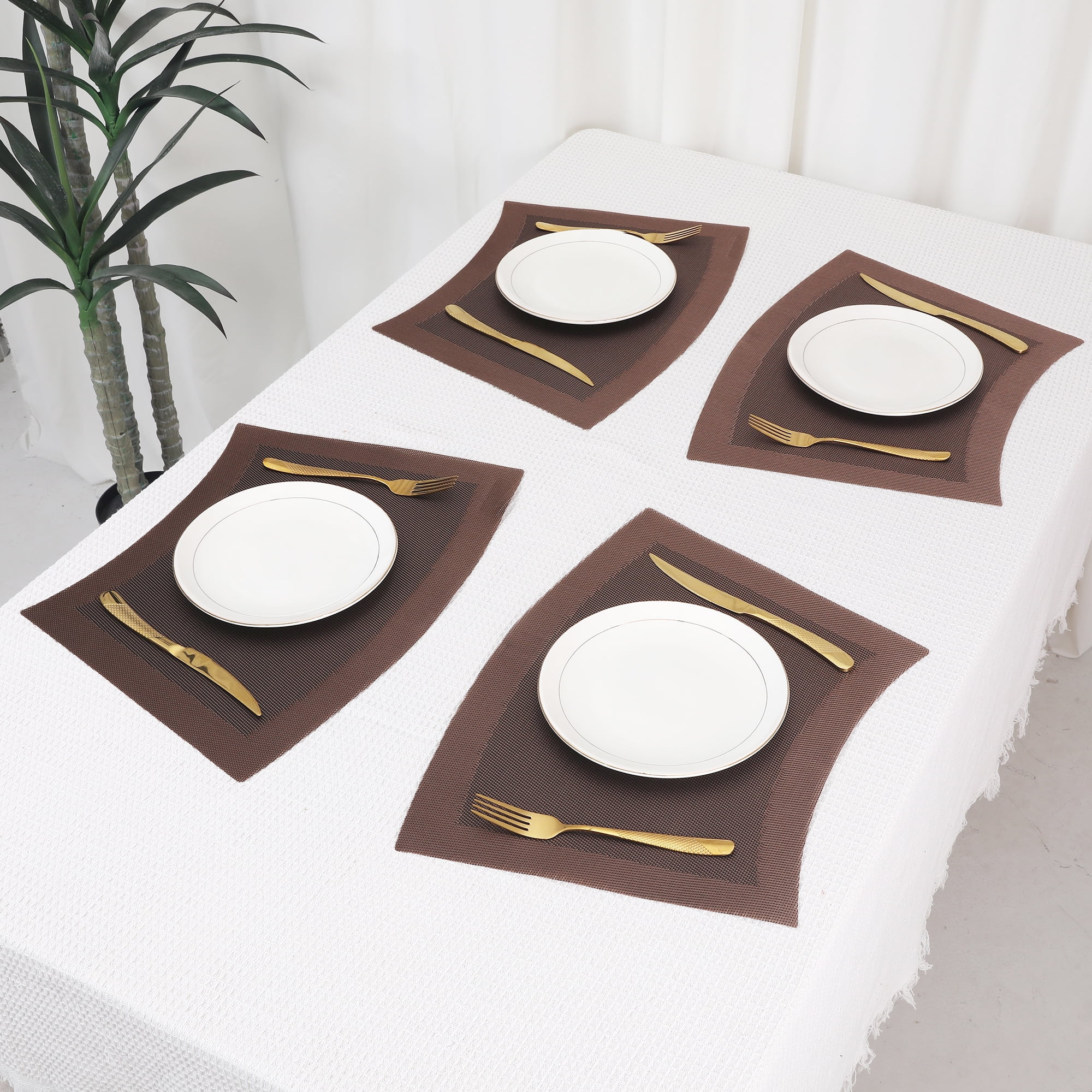 Unique Bargains Set of 8 Placemats Washable Heat Resistant Table Placemats Brown 18x13in