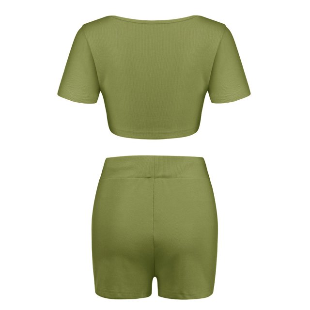 Femmes Home Fashion Short Taille Élastique Solide Deux Pièces Survêtement Ensembles