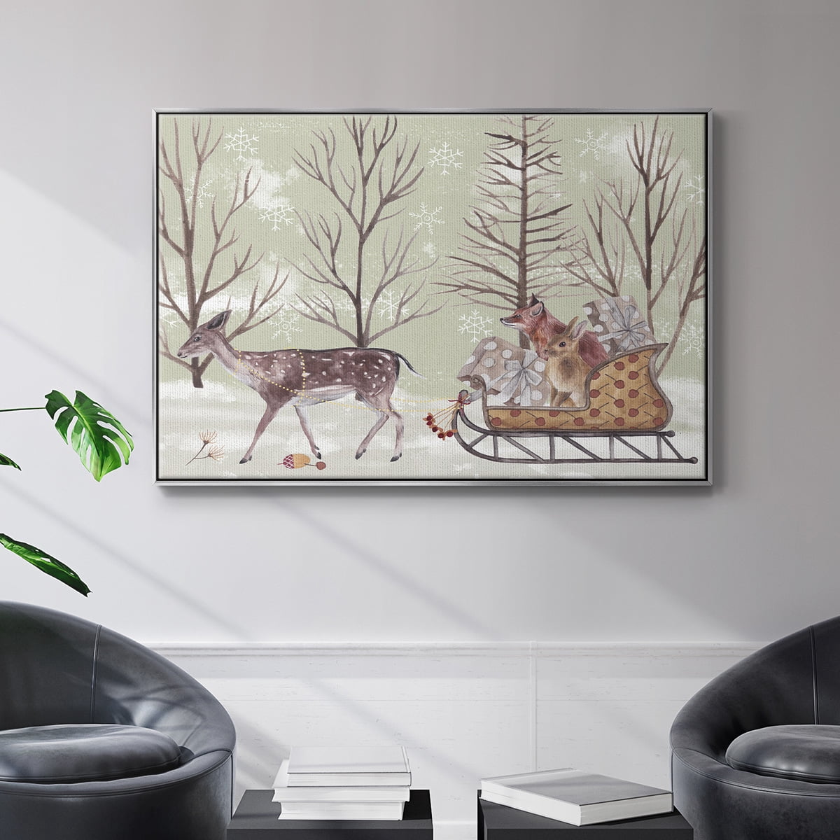 Christmas Time II - Framed Gallery Wrapped Holiday Canvas - 27 x 41 - Silver Frame