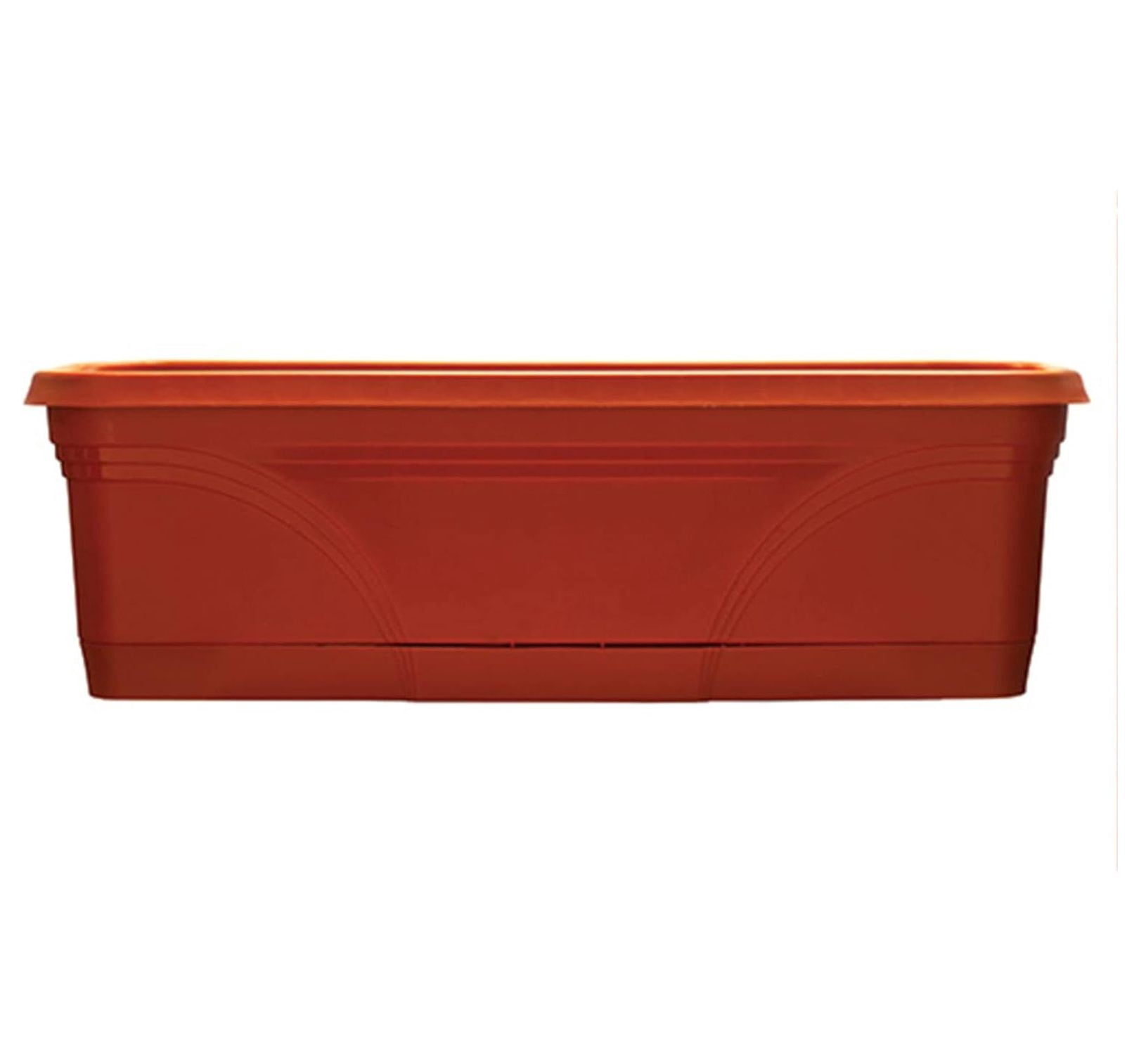 36 Inch Rectangular Plastic Medallion Hanging Windowsill and Garden Box Planters with Drainage Holes, Terracotta (2 Pack)