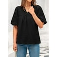 thumbnail image 5 of PRETTYGARDEN Womens Summer Tops Ruffle V Neck Blouses Loose Puff Short Sleeve Jacquard Babydoll Tops Casual Dressy T-Shirts, 5 of 9