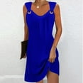 thumbnail image 2 of Uaswgudfs ​Sleeveless V-Neck Adjustable Straps Sundress - Summer Dresses for Women 2025 Casual Midi Dress with Asymmetrical Hem Blue XXL, 2 of 5
