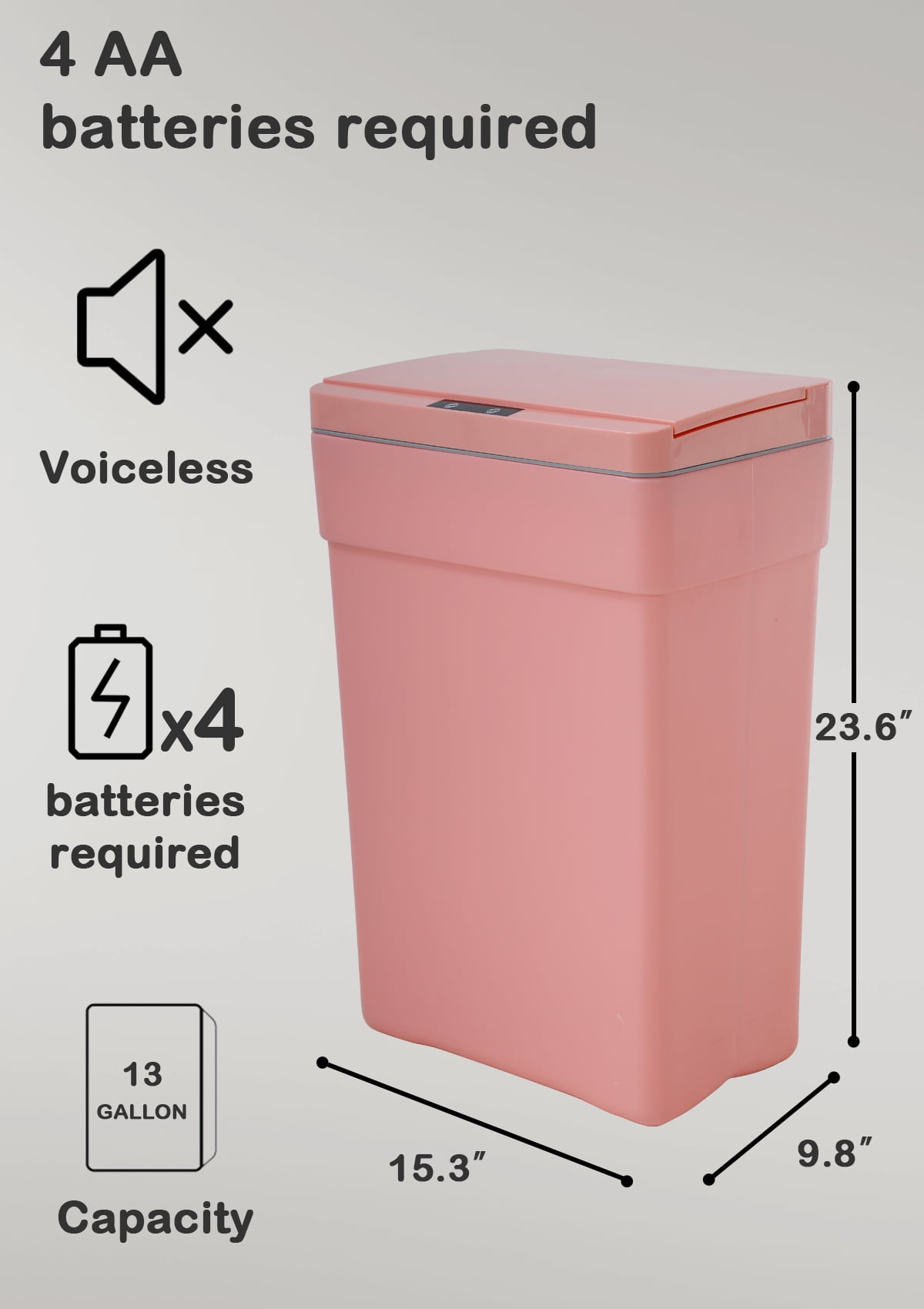 CL.HPAHKL 13 Gallon Touch Free Automatic Trash Can with Lid, Plastic Motion Sensor Kitchen Garbage Can, Touchless Trashcan Trash Bin for Bathroom, Office, Home, Pink