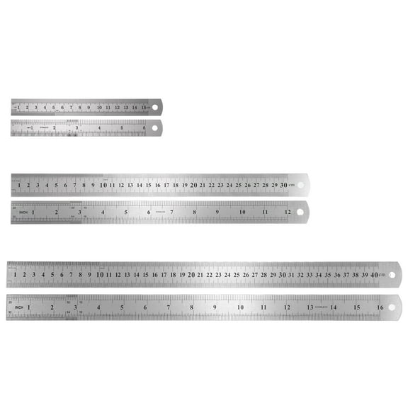 Uxcell 3pcs Stainless Steel Ruler Kit 15/30/40cm (6/12/16 Inch) Metric Inch Straight End Ruler for Classroom Home Office