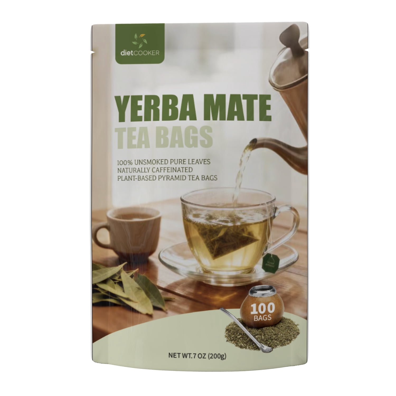 DIET COOKER Premium Organic Yerba Mate Tea Bags –100 Count Natural Energy & Detox Herbal Tea, Coffee Alternative, Kosher, Non-GMO, Gluten-Free, Unsmoked Bulk Bags, Yerba Mate Supplement