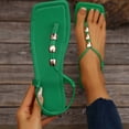 thumbnail image 6 of CQONEPT Women Rhinestone Sandals T-Strap Buckle Bohemian Pearl Crystal Flat Sandals Comfort Elastic Strap Dress Sandals Thong Sandals with Strappy for Women Summer Wedding Green Size 8.5, 6 of 9
